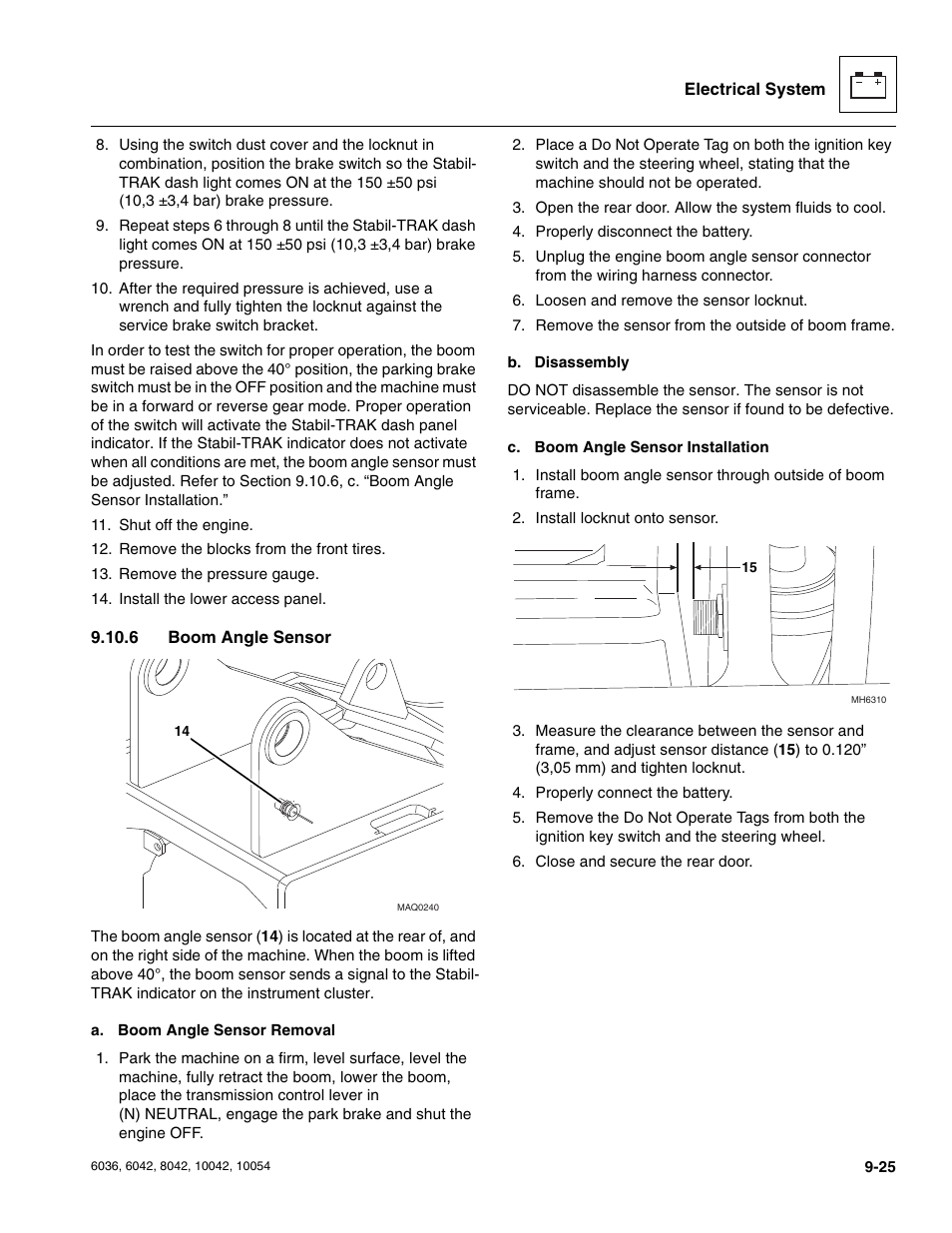 6 boom angle sensor, Boom angle sensor | SkyTrak 6036 Service Manual User Manual | Page 213 / 276