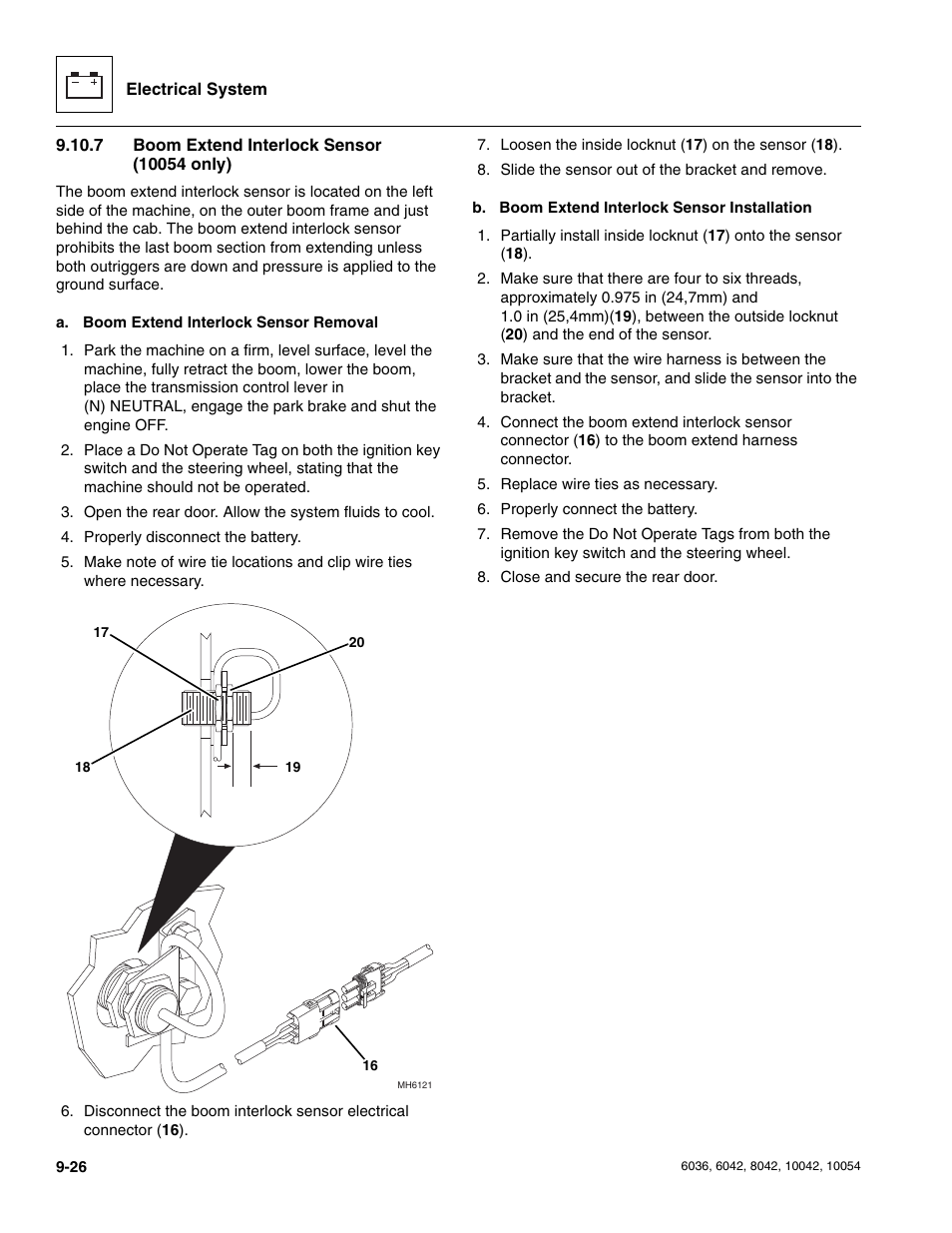 7 boom extend interlock sensor (10054 only), Boom extend interlock sensor (10054 only) | SkyTrak 6036 Service Manual User Manual | Page 214 / 276