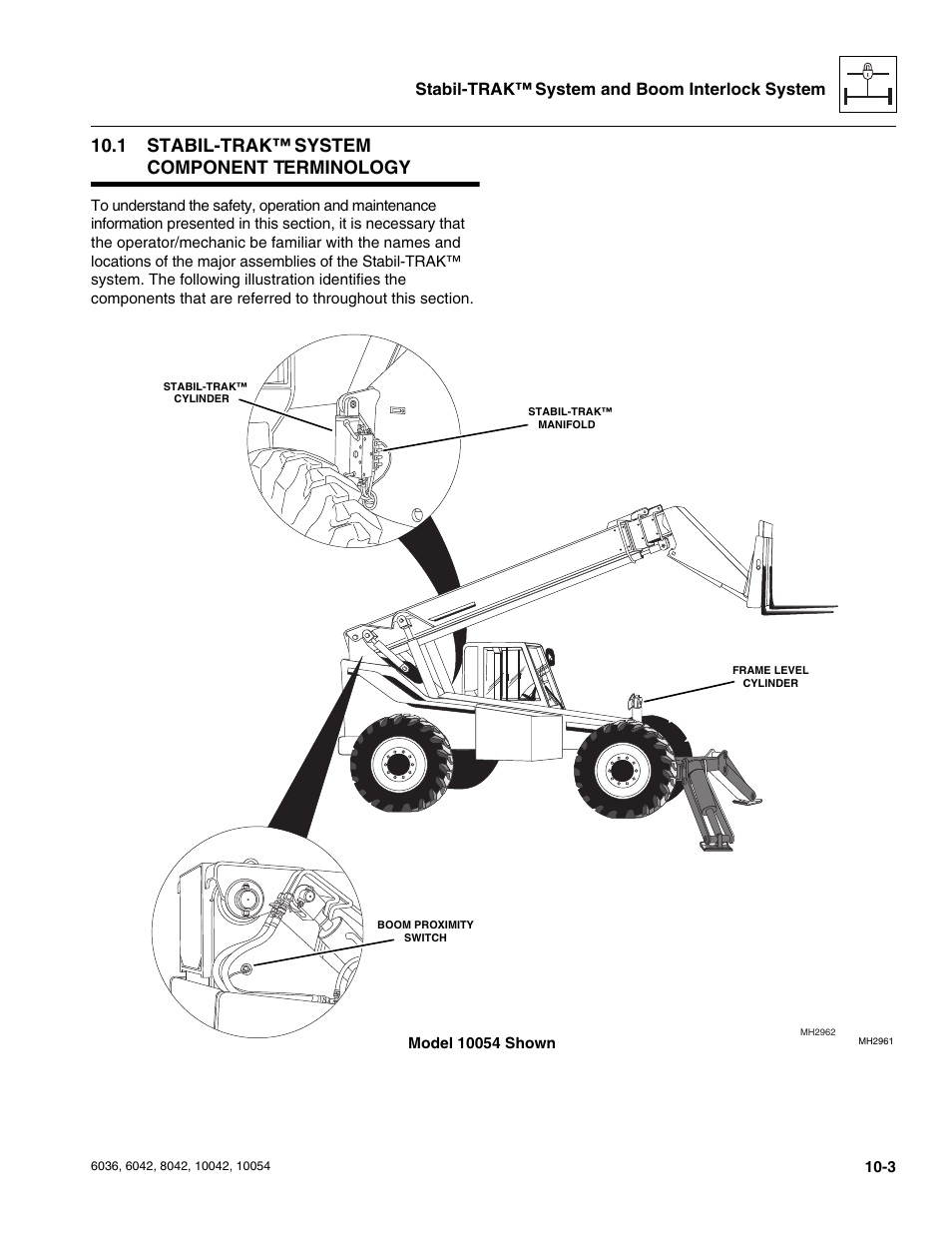 1 stabil-trak™ system component terminology, Stabil-trak, System component terminology | Stabil-trak™ system and boom interlock system | SkyTrak 6036 Service Manual User Manual | Page 231 / 276