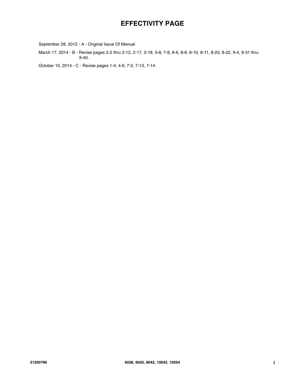 Effectivity page | SkyTrak 6036 Service Manual User Manual | Page 3 / 276