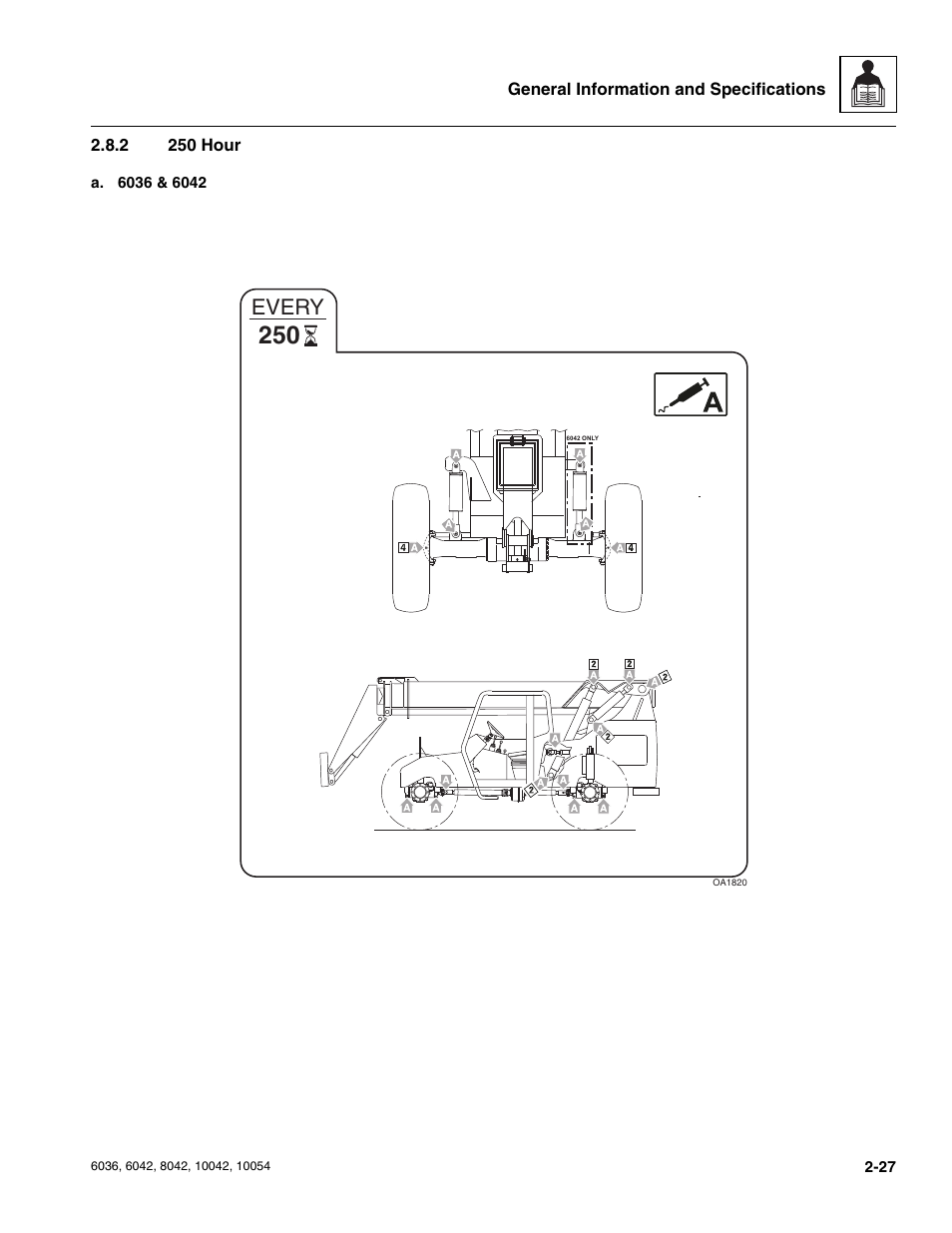 2 250 hour, 250 hour, Every | SkyTrak 6036 Service Manual User Manual | Page 39 / 276