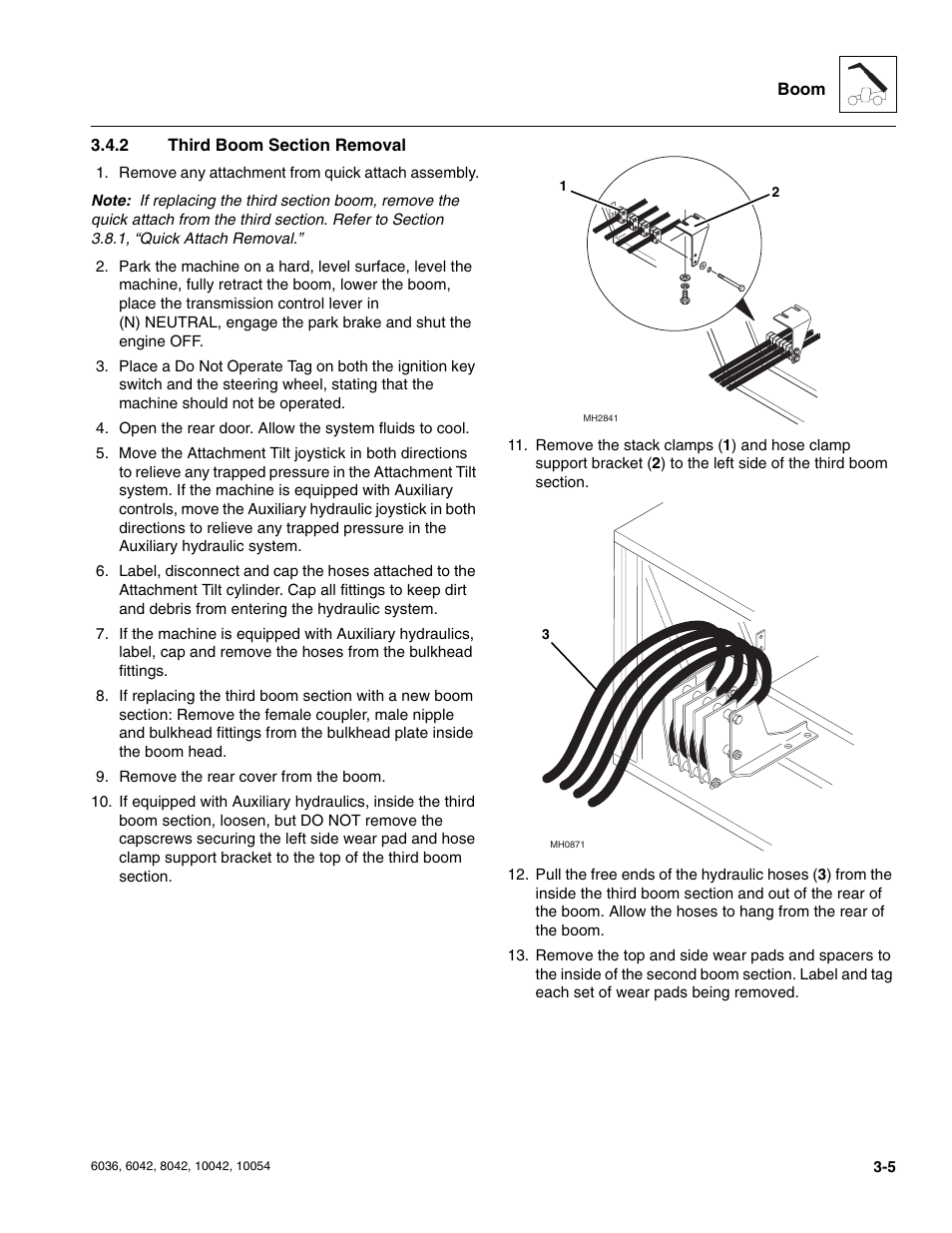 2 third boom section removal, Third boom section removal | SkyTrak 6036 Service Manual User Manual | Page 47 / 276