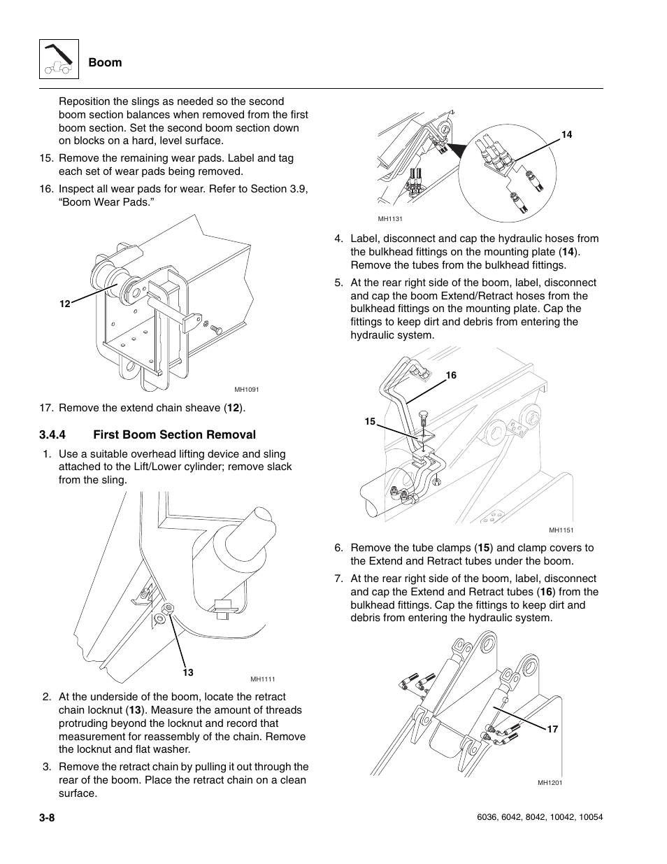 4 first boom section removal, First boom section removal | SkyTrak 6036 Service Manual User Manual | Page 50 / 276