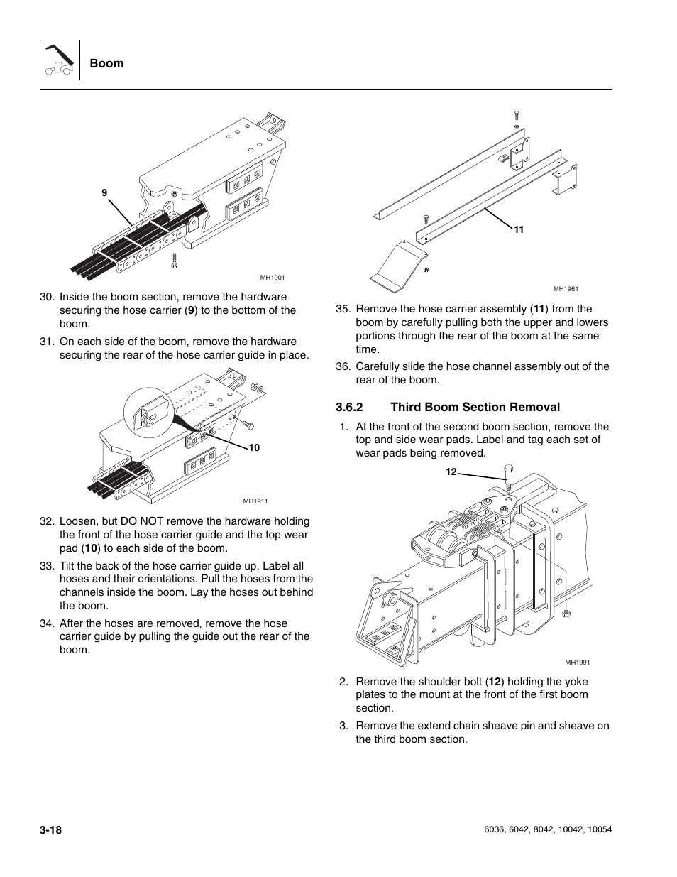 2 third boom section removal, Third boom section removal | SkyTrak 6036 Service Manual User Manual | Page 60 / 276
