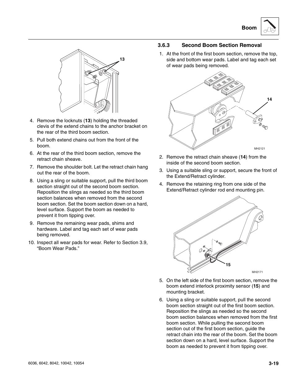 3 second boom section removal, Second boom section removal | SkyTrak 6036 Service Manual User Manual | Page 61 / 276