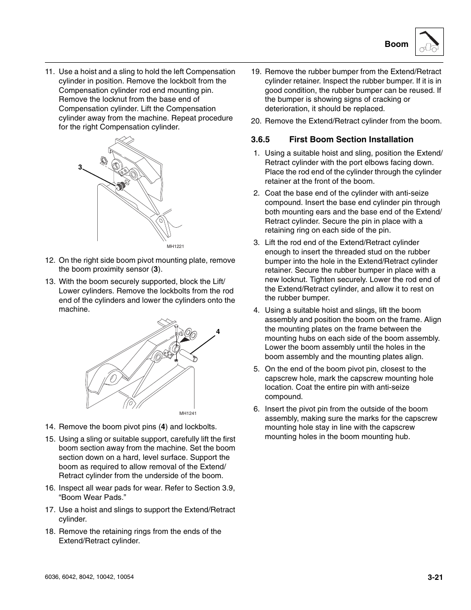 5 first boom section installation, First boom section installation | SkyTrak 6036 Service Manual User Manual | Page 63 / 276