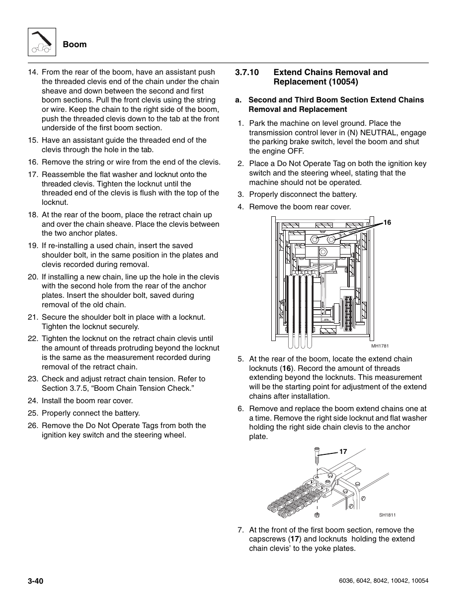 10 extend chains removal and replacement (10054), Extend chains removal and replacement (10054) | SkyTrak 6036 Service Manual User Manual | Page 82 / 276