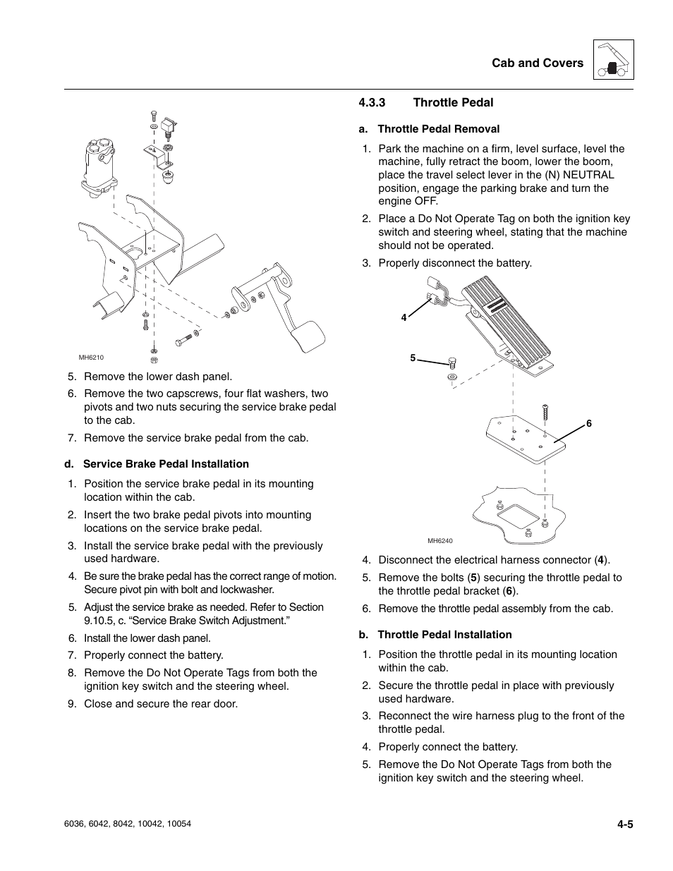 3 throttle pedal, Throttle pedal | SkyTrak 6036 Service Manual User Manual | Page 99 / 276