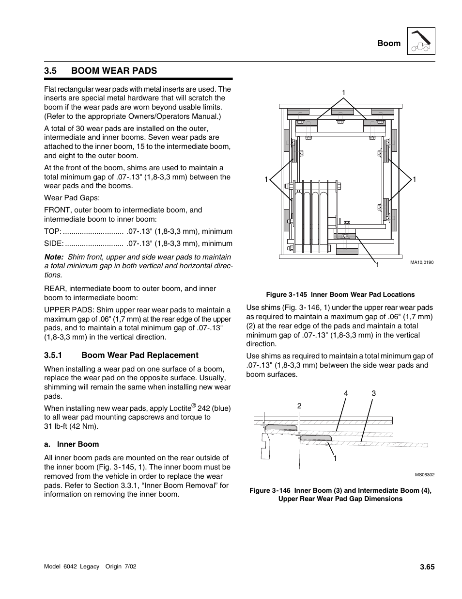 Boom wear pads, Boom wear pad replacement, Section 3.5.1, “boom wear pad replacement | SkyTrak 6042 Service Manual User Manual | Page 111 / 544