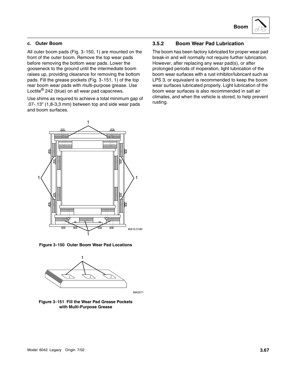 Boom wear pad lubrication | SkyTrak 6042 Service Manual User Manual | Page 113 / 544