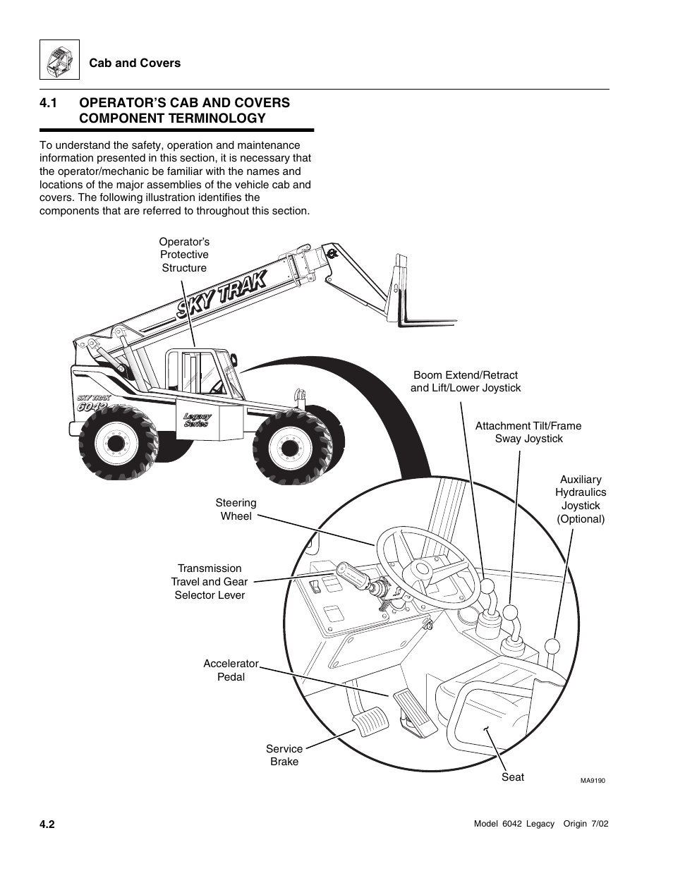 Operator’s cab and covers component terminology | SkyTrak 6042 Service Manual User Manual | Page 122 / 544