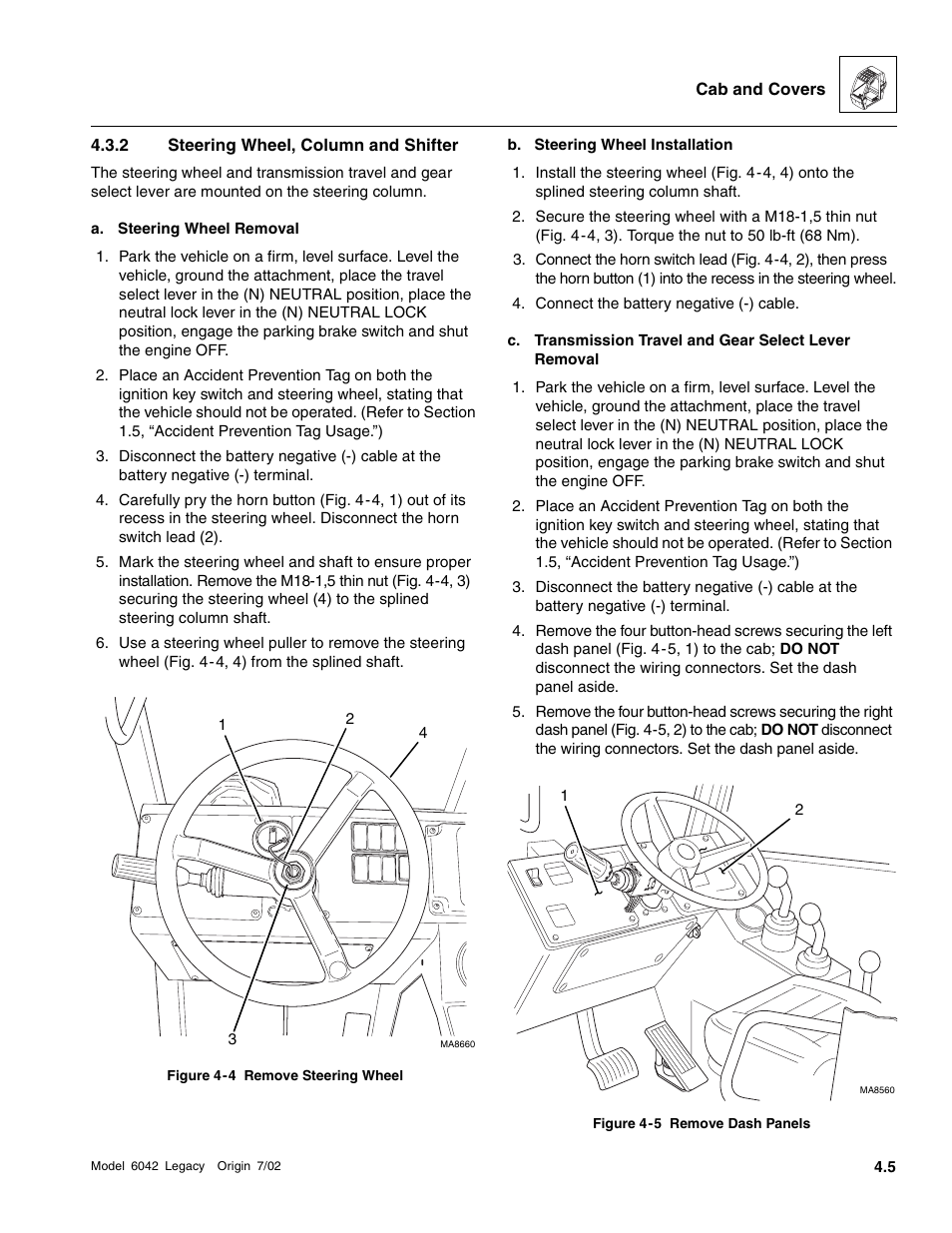 Steering wheel, column and shifter | SkyTrak 6042 Service Manual User Manual | Page 125 / 544