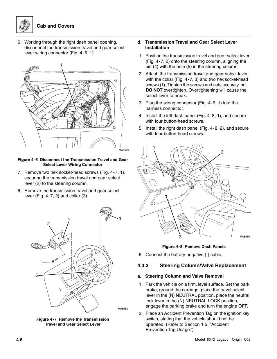 Steering column/valve replacement | SkyTrak 6042 Service Manual User Manual | Page 126 / 544