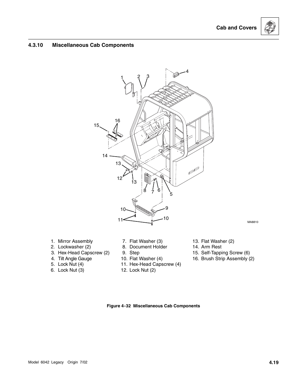 Miscellaneous cab components | SkyTrak 6042 Service Manual User Manual | Page 139 / 544