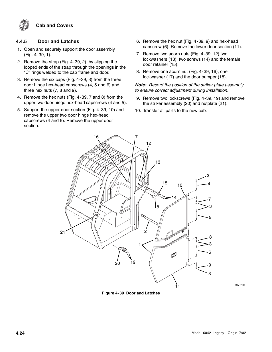 Door and latches | SkyTrak 6042 Service Manual User Manual | Page 144 / 544