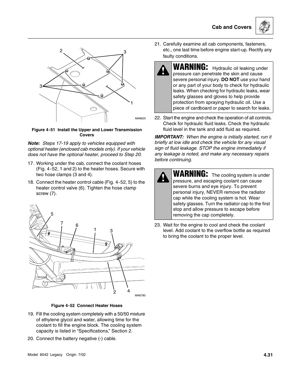 Fig. 4-51, 1, Warning | SkyTrak 6042 Service Manual User Manual | Page 151 / 544