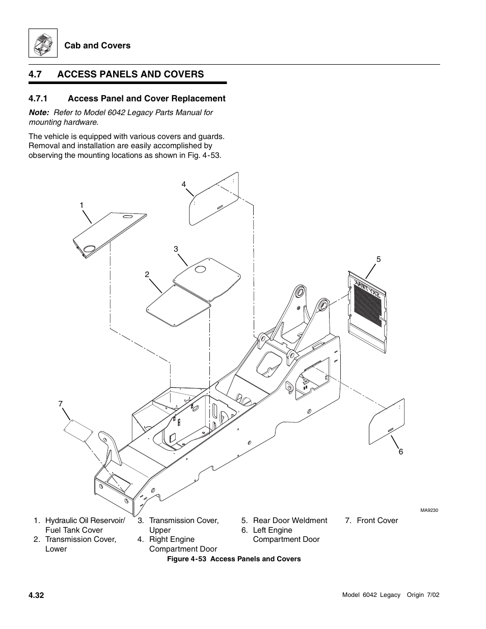 Access panels and covers, Access panel and cover replacement | SkyTrak 6042 Service Manual User Manual | Page 152 / 544