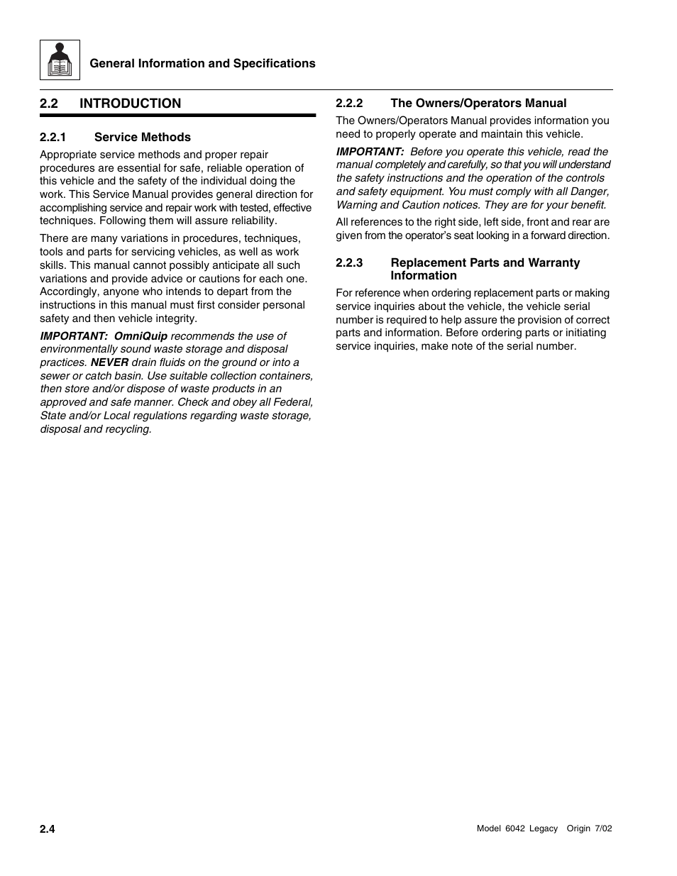 Introduction, Service methods, The owners/operators manual | Replacement parts and warranty information | SkyTrak 6042 Service Manual User Manual | Page 18 / 544