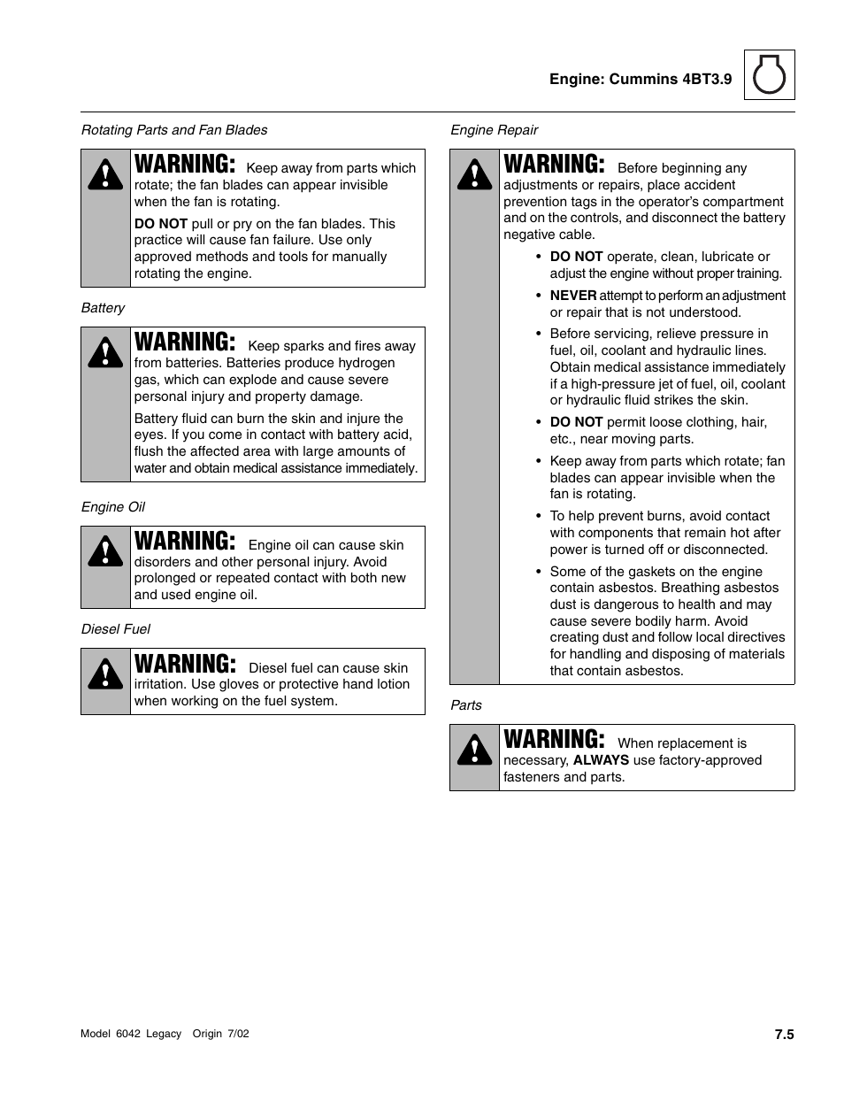 Warning | SkyTrak 6042 Service Manual User Manual | Page 199 / 544