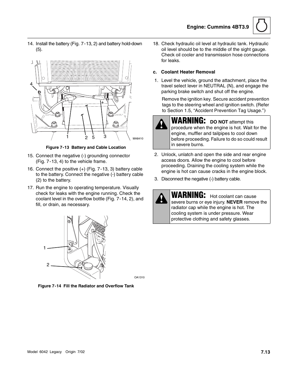 E (fig. 7-14, Warning | SkyTrak 6042 Service Manual User Manual | Page 207 / 544