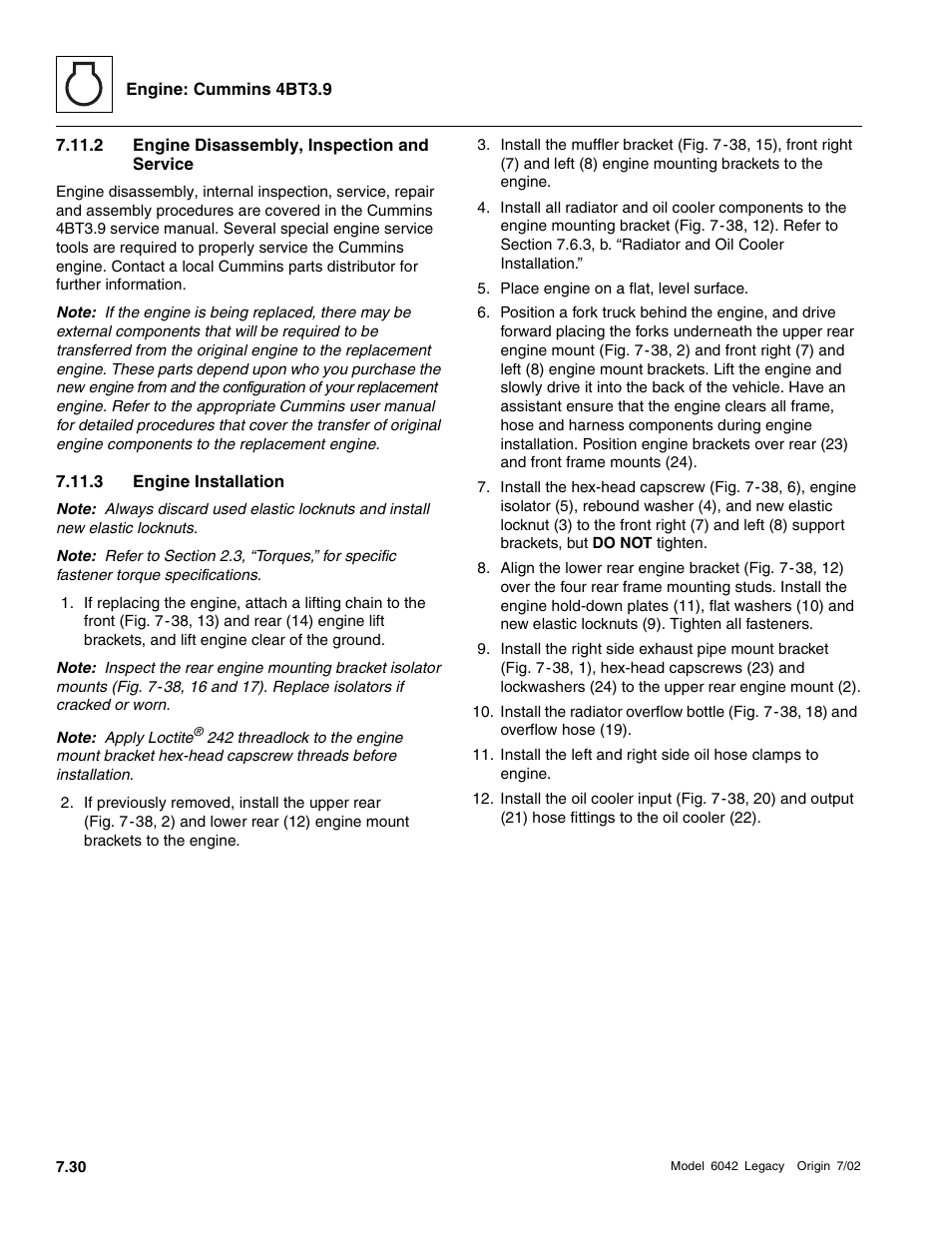 Engine disassembly, inspection and service, Engine installation | SkyTrak 6042 Service Manual User Manual | Page 224 / 544