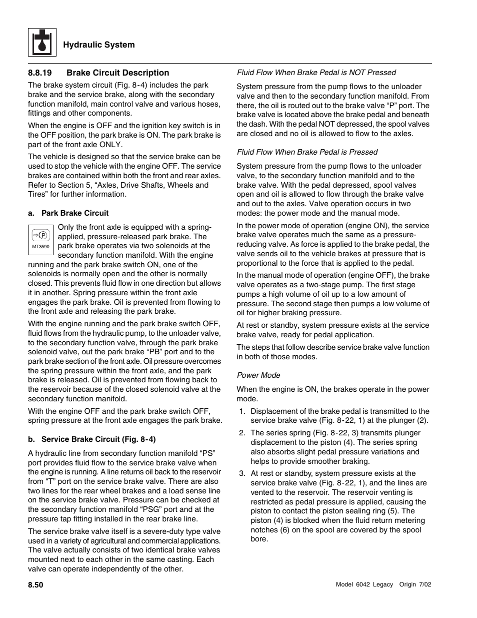 19 brake circuit description | SkyTrak 6042 Service Manual User Manual | Page 282 / 544