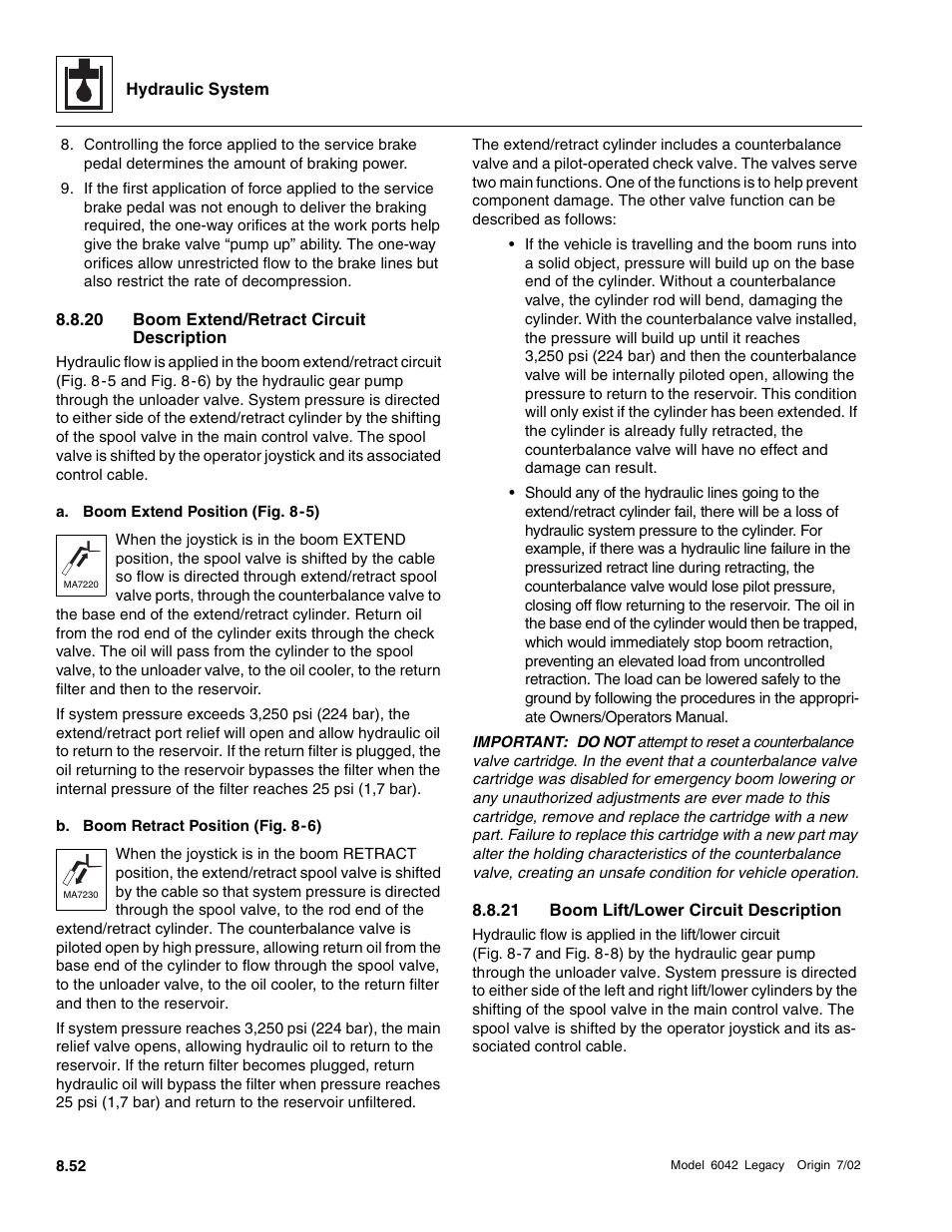 20 boom extend/retract circuit description, 21 boom lift/lower circuit description | SkyTrak 6042 Service Manual User Manual | Page 284 / 544