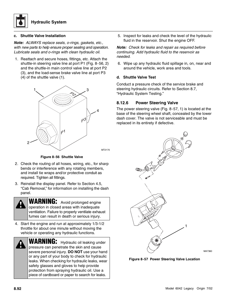 6 power steering valve, Warning | SkyTrak 6042 Service Manual User Manual | Page 324 / 544
