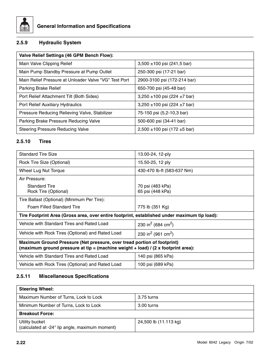 Hydraulic system, 10 tires, 11 miscellaneous specifications | SkyTrak 6042 Service Manual User Manual | Page 36 / 544