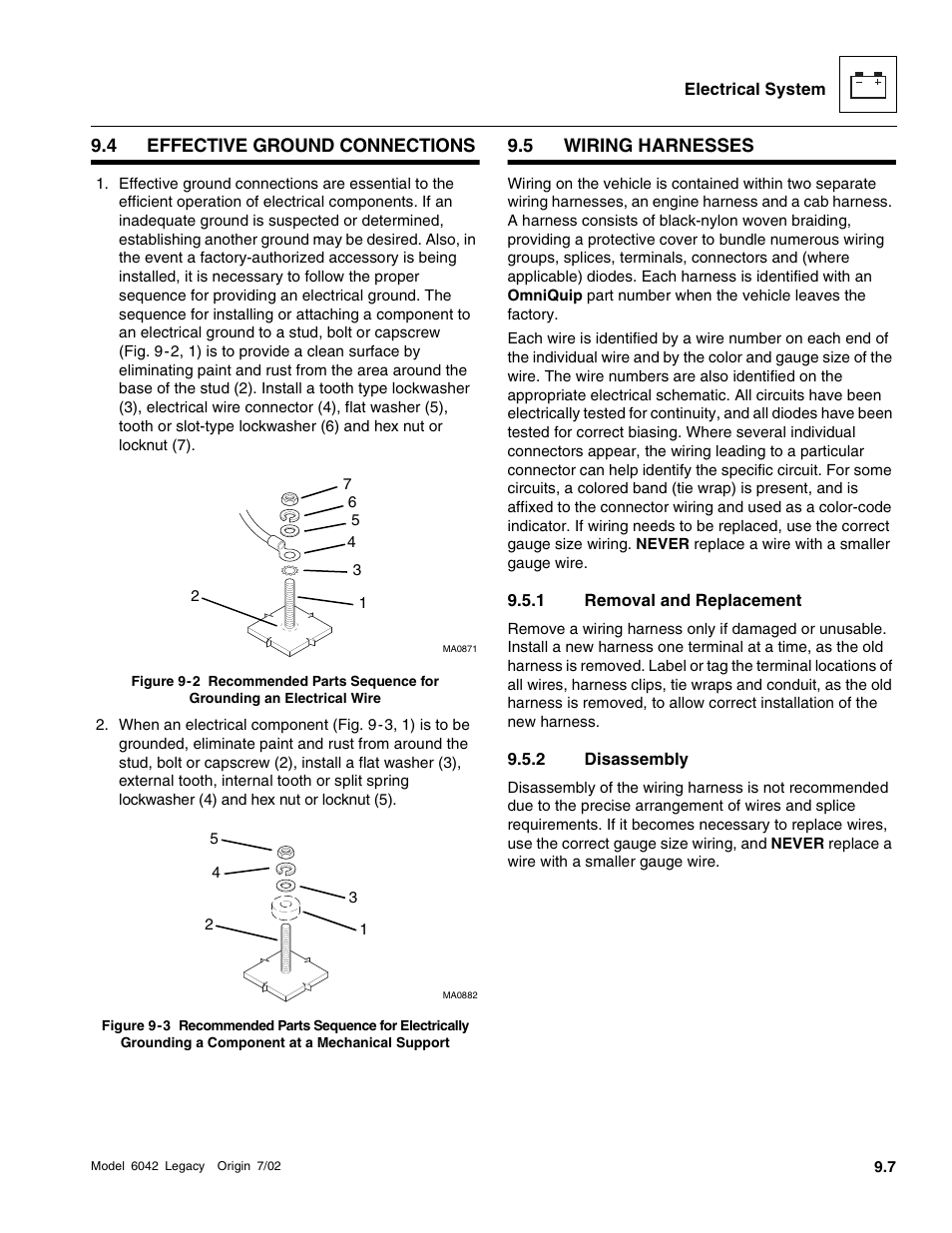 Effective ground connections, Wiring harnesses, Removal and replacement | Disassembly | SkyTrak 6042 Service Manual User Manual | Page 377 / 544