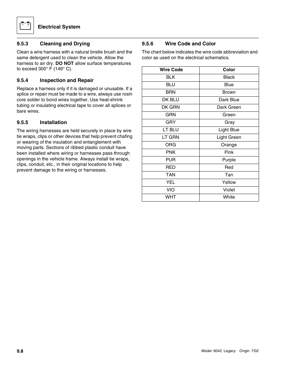 Cleaning and drying, Inspection and repair, Installation | Wire code and color | SkyTrak 6042 Service Manual User Manual | Page 378 / 544
