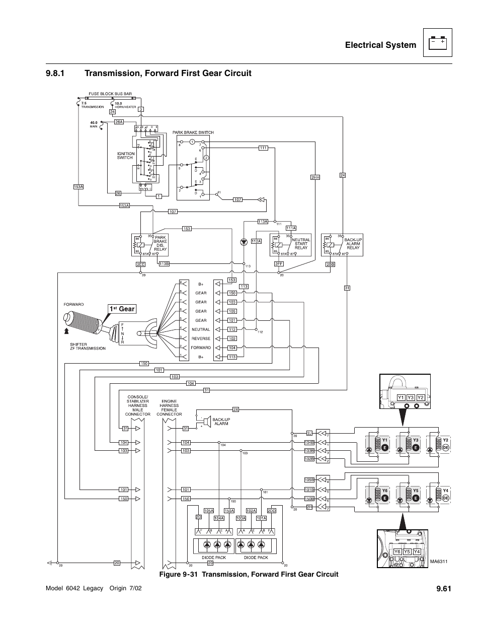 Transmission, forward first gear circuit | SkyTrak 6042 Service Manual User Manual | Page 431 / 544
