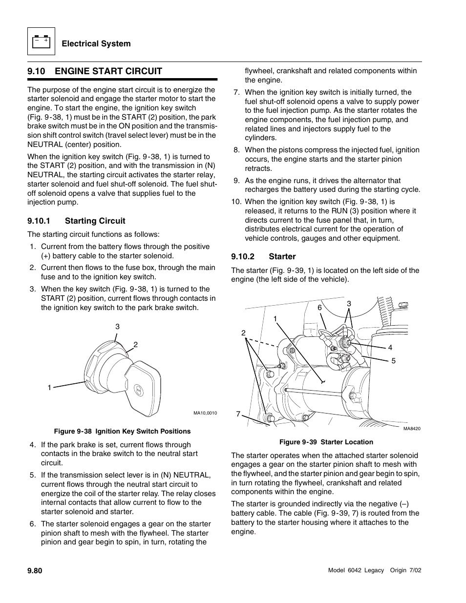 Engine start circuit, Starting circuit, Starter | SkyTrak 6042 Service Manual User Manual | Page 450 / 544