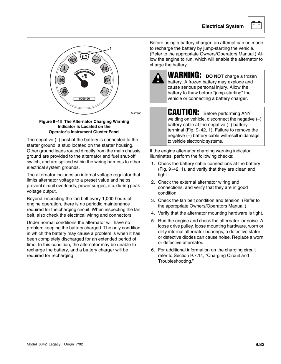 Fig. 9-43, Warning, Caution | SkyTrak 6042 Service Manual User Manual | Page 453 / 544