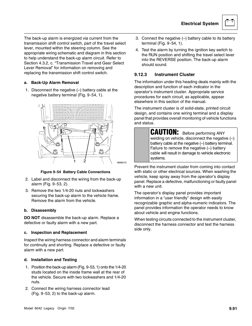 Instrument cluster, Caution | SkyTrak 6042 Service Manual User Manual | Page 461 / 544