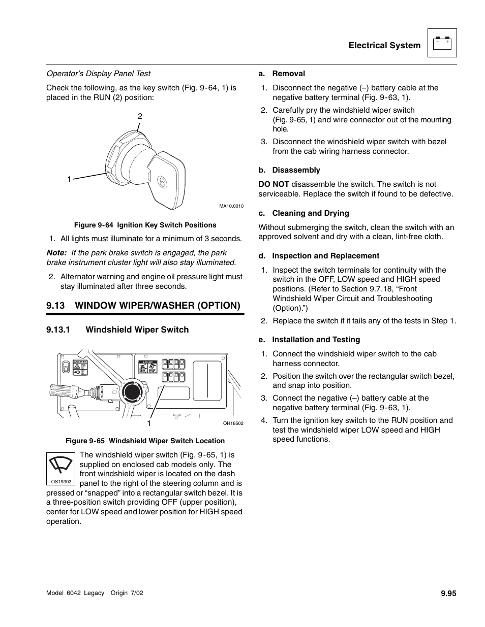 Window wiper/washer (option), Windshield wiper switch | SkyTrak 6042 Service Manual User Manual | Page 465 / 544