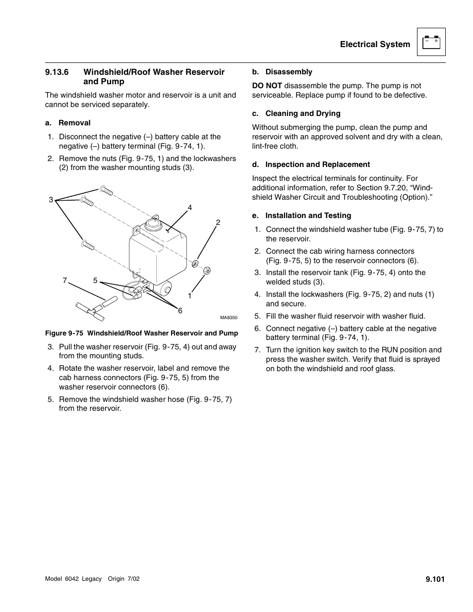 Windshield/roof washer reservoir and pump | SkyTrak 6042 Service Manual User Manual | Page 471 / 544