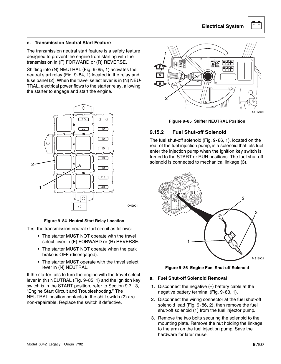 Fuel shut-off solenoid, Electrical system, 2 fuel shut-off solenoid | SkyTrak 6042 Service Manual User Manual | Page 477 / 544