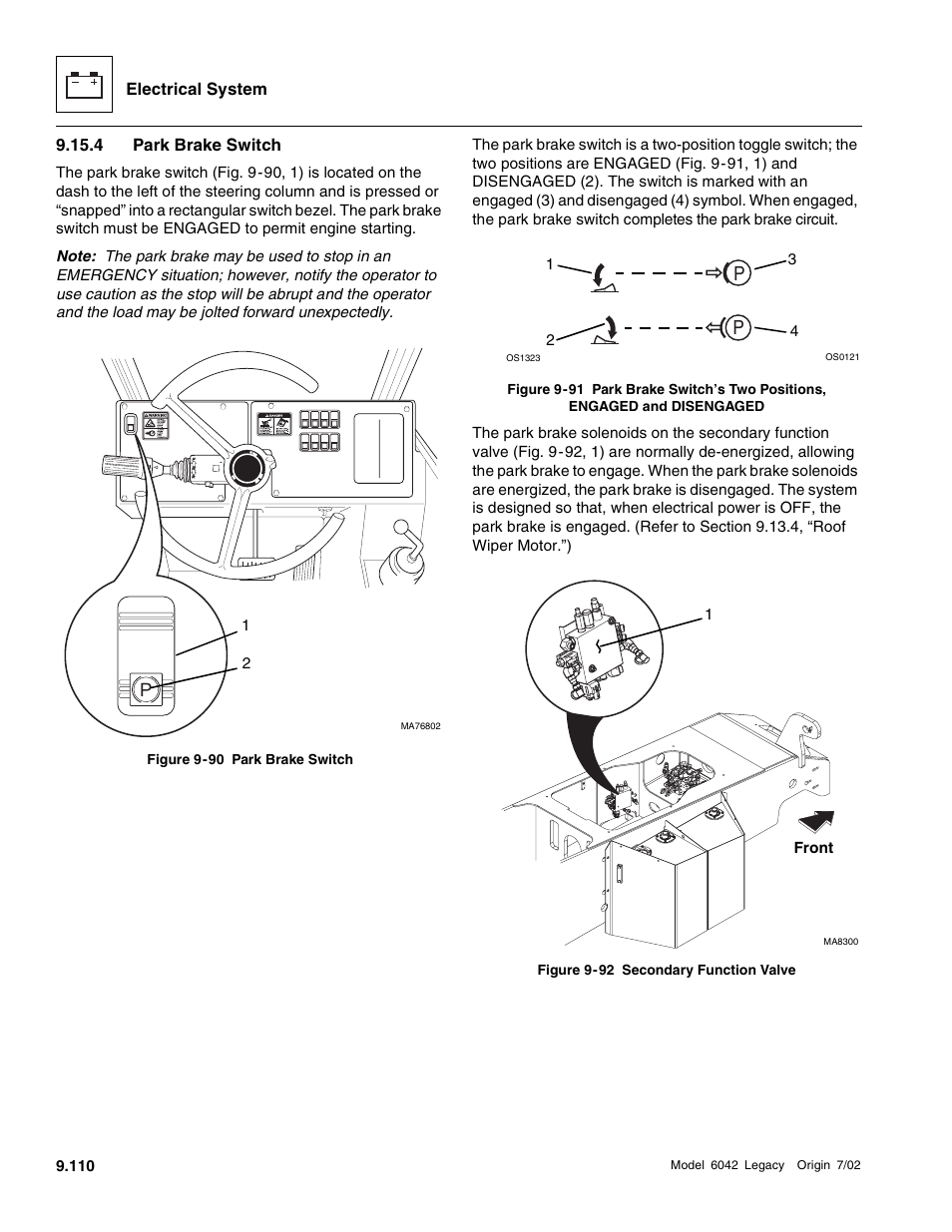 Park brake switch | SkyTrak 6042 Service Manual User Manual | Page 480 / 544