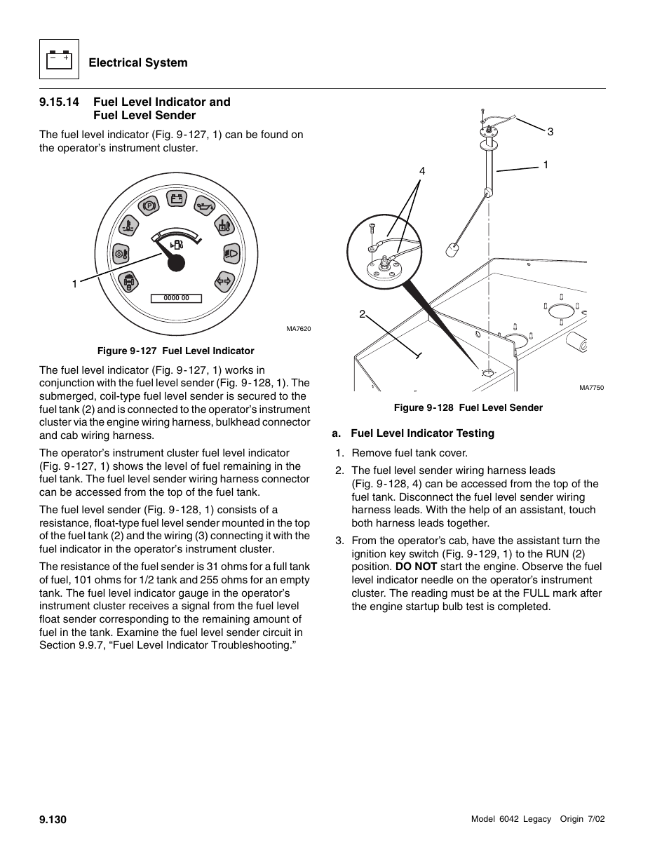 Fuel level indicator and fuel level sender | SkyTrak 6042 Service Manual User Manual | Page 500 / 544