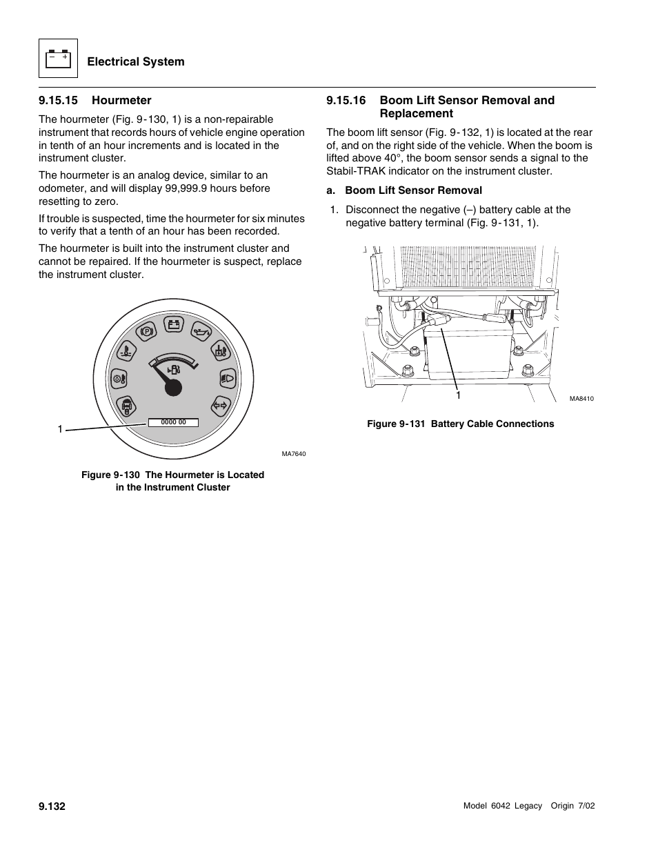 Hourmeter, Boom lift sensor removal and replacement | SkyTrak 6042 Service Manual User Manual | Page 502 / 544