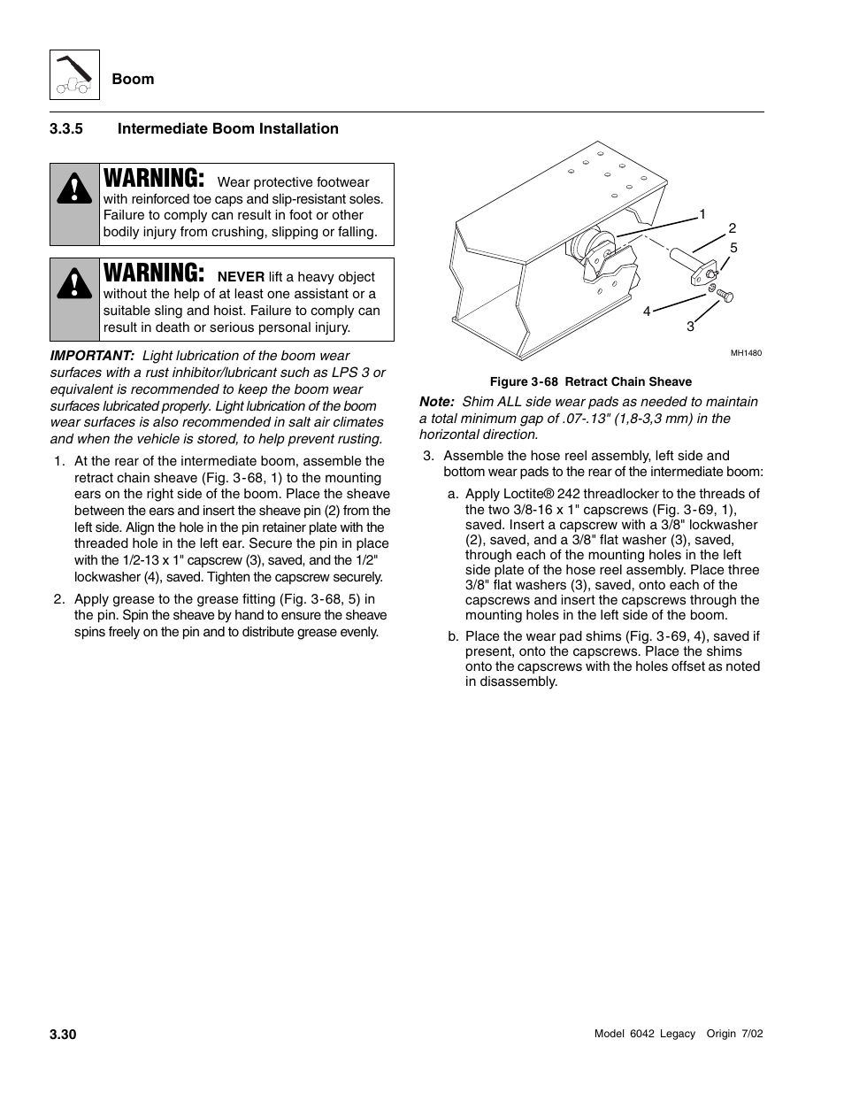 Intermediate boom installation, Section 3.3.5, “intermediate boom installation, Warning | SkyTrak 6042 Service Manual User Manual | Page 76 / 544