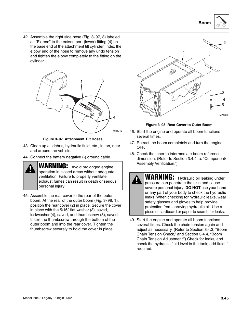 Fig. 3 -97, 1, Warning | SkyTrak 6042 Service Manual User Manual | Page 91 / 544