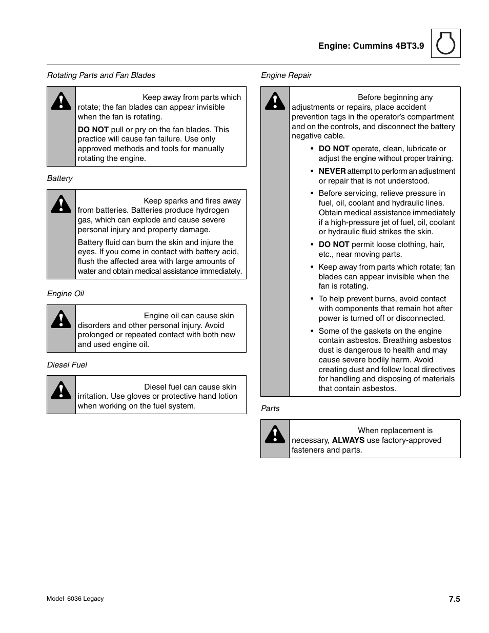 Warning | SkyTrak 6036 Service Manual User Manual | Page 183 / 460