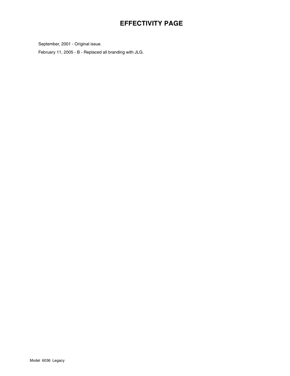 Effectivity page | SkyTrak 6036 Service Manual User Manual | Page 3 / 460