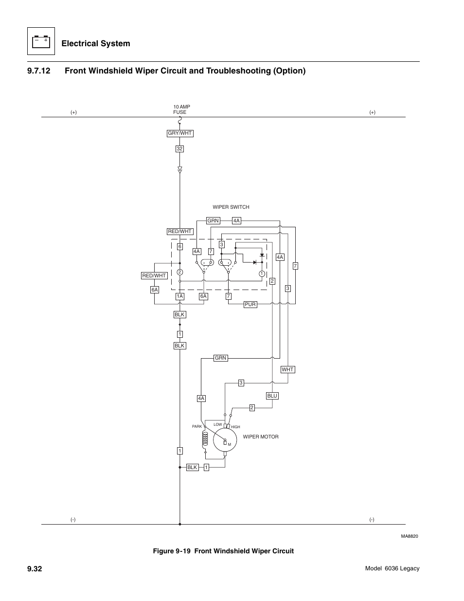 Electrical system, Figure 9-19 front windshield wiper circuit | SkyTrak 6036 Service Manual User Manual | Page 384 / 460