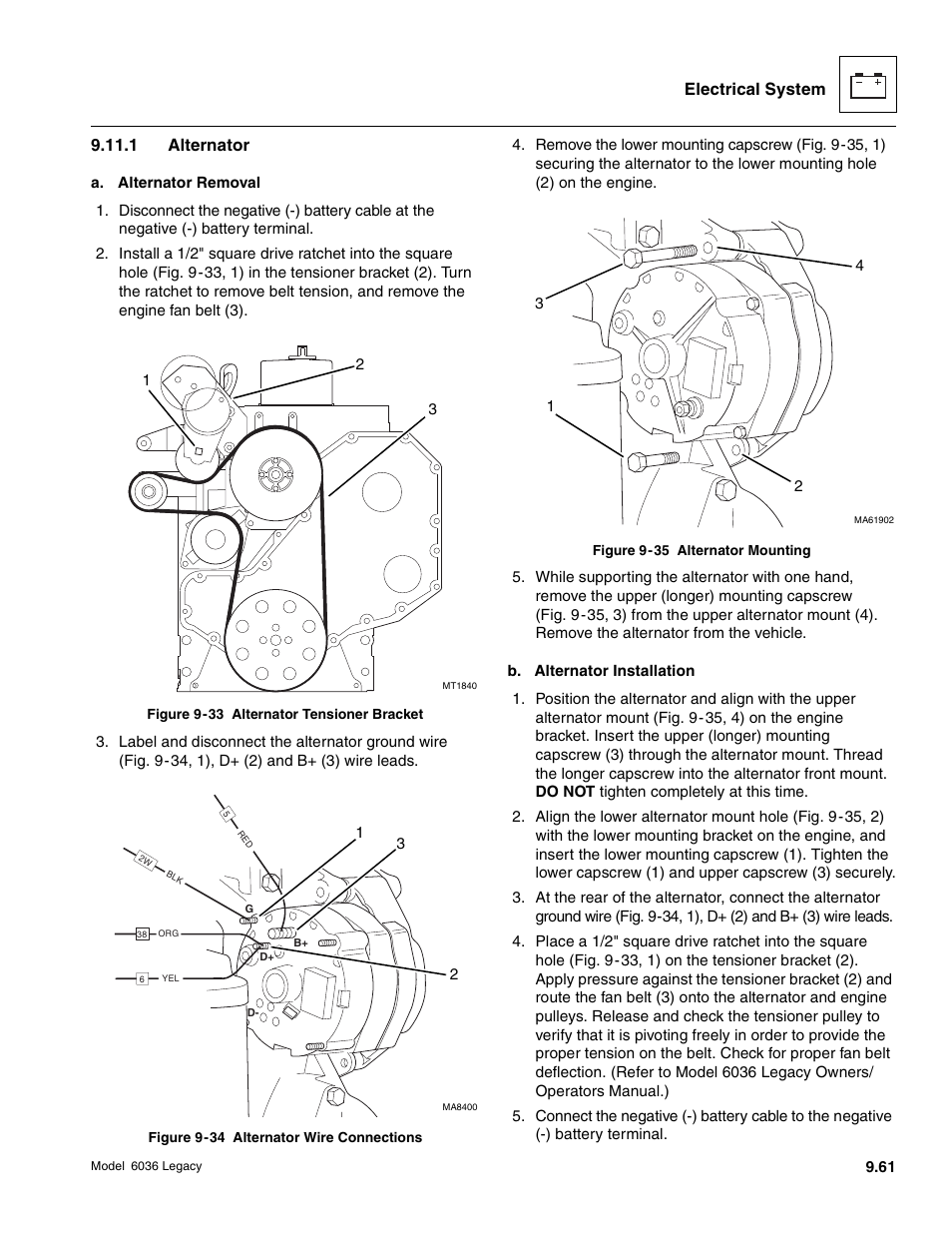 Electrical system 9.11.1 alternator | SkyTrak 6036 Service Manual User Manual | Page 413 / 460