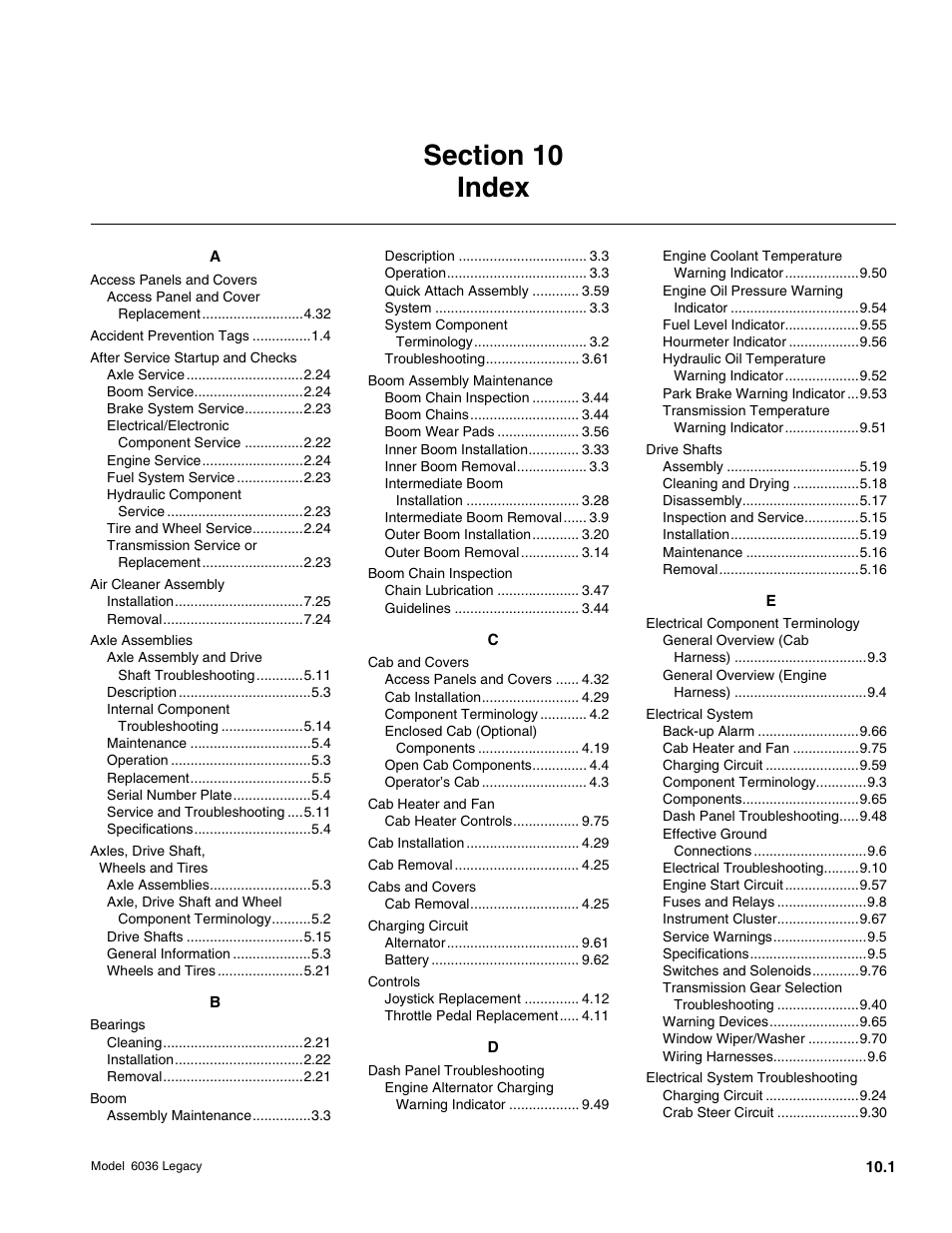 Section 10 index | SkyTrak 6036 Service Manual User Manual | Page 453 / 460