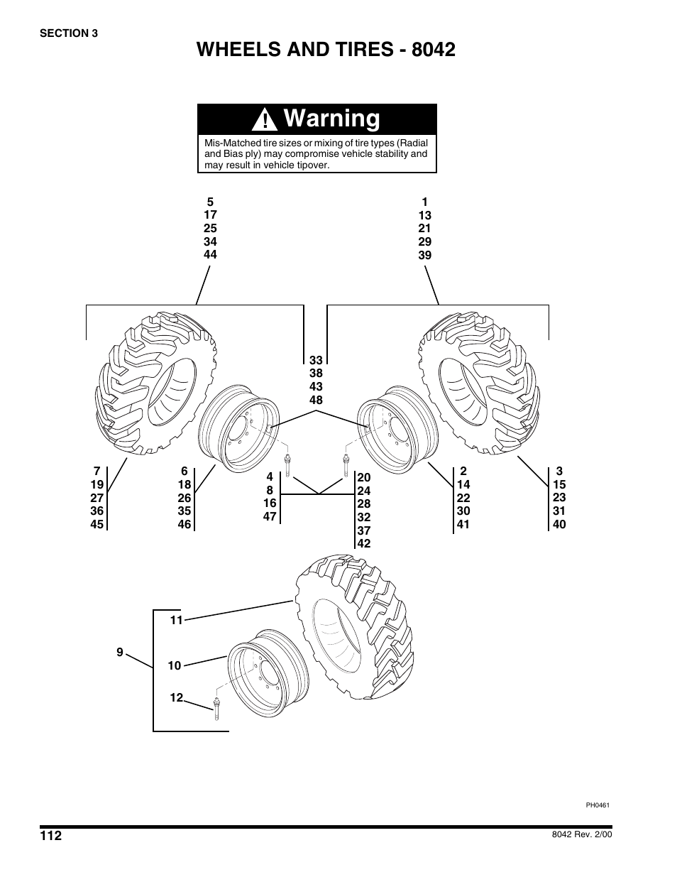 Wheels & tires - 8042, Warning, Wheels and tires - 8042 | SkyTrak 10054 User Manual | Page 116 / 412