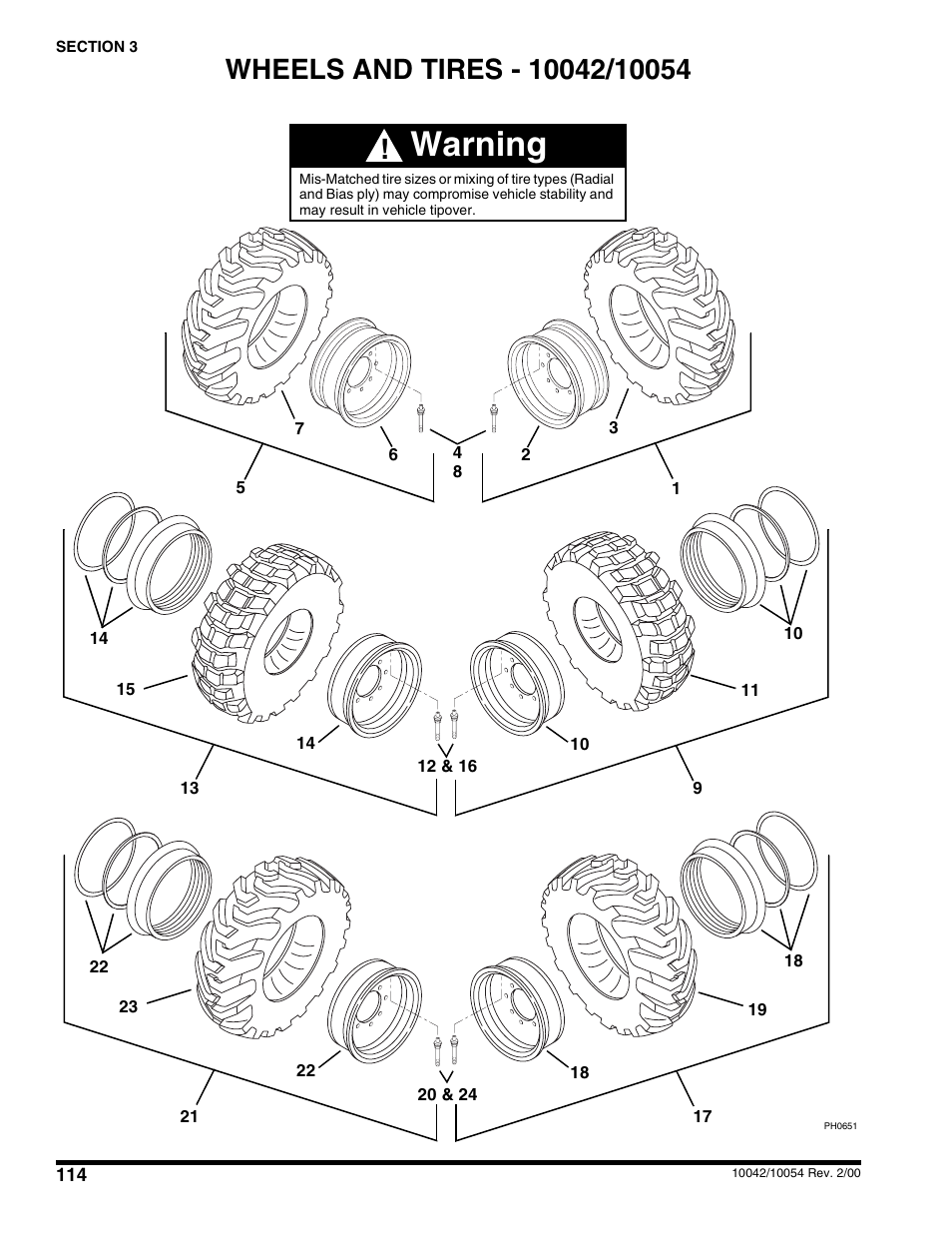 Wheels & tires - 10042, 10054, Warning | SkyTrak 10054 User Manual | Page 118 / 412